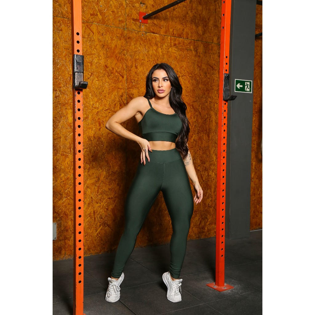 Conjunto Fitness Feminino Top e Calça Sports Treino Perfeito Tecido Premium