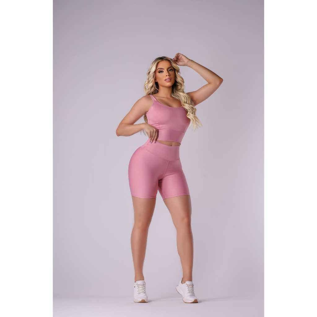Kit 2 Conjunto Fitness Short e Cropped - Conjunto Academia Cintura Alta