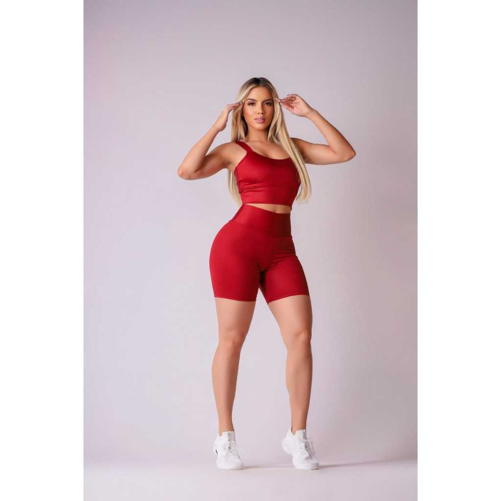 Kit 2 Conjunto Fitness Short e Cropped - Conjunto Academia Cintura Alta