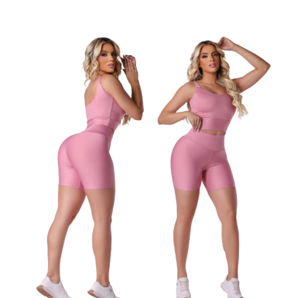 Kit 2 Conjunto Fitness Short e Cropped - Conjunto Academia Cintura Alta