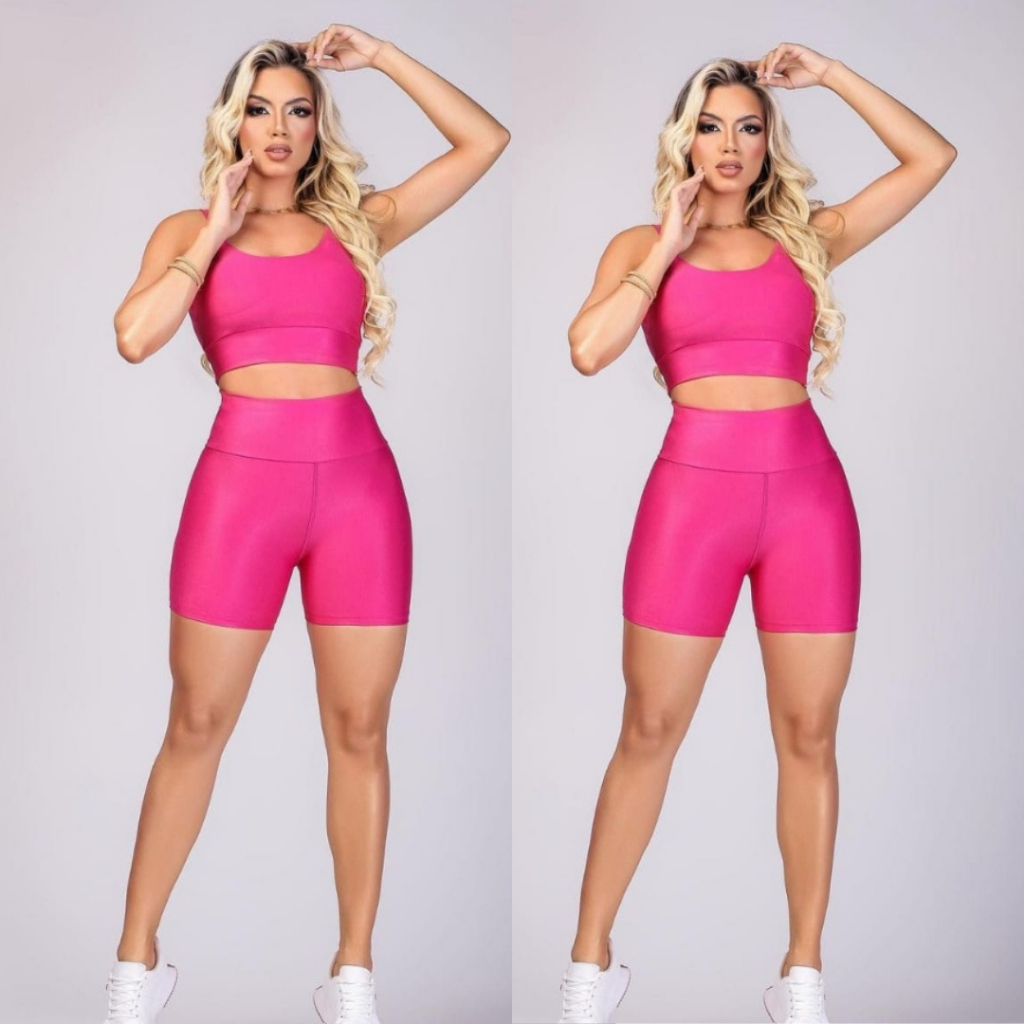 Kit 2 Conjunto Fitness Short e Cropped - Conjunto Academia Cintura Alta