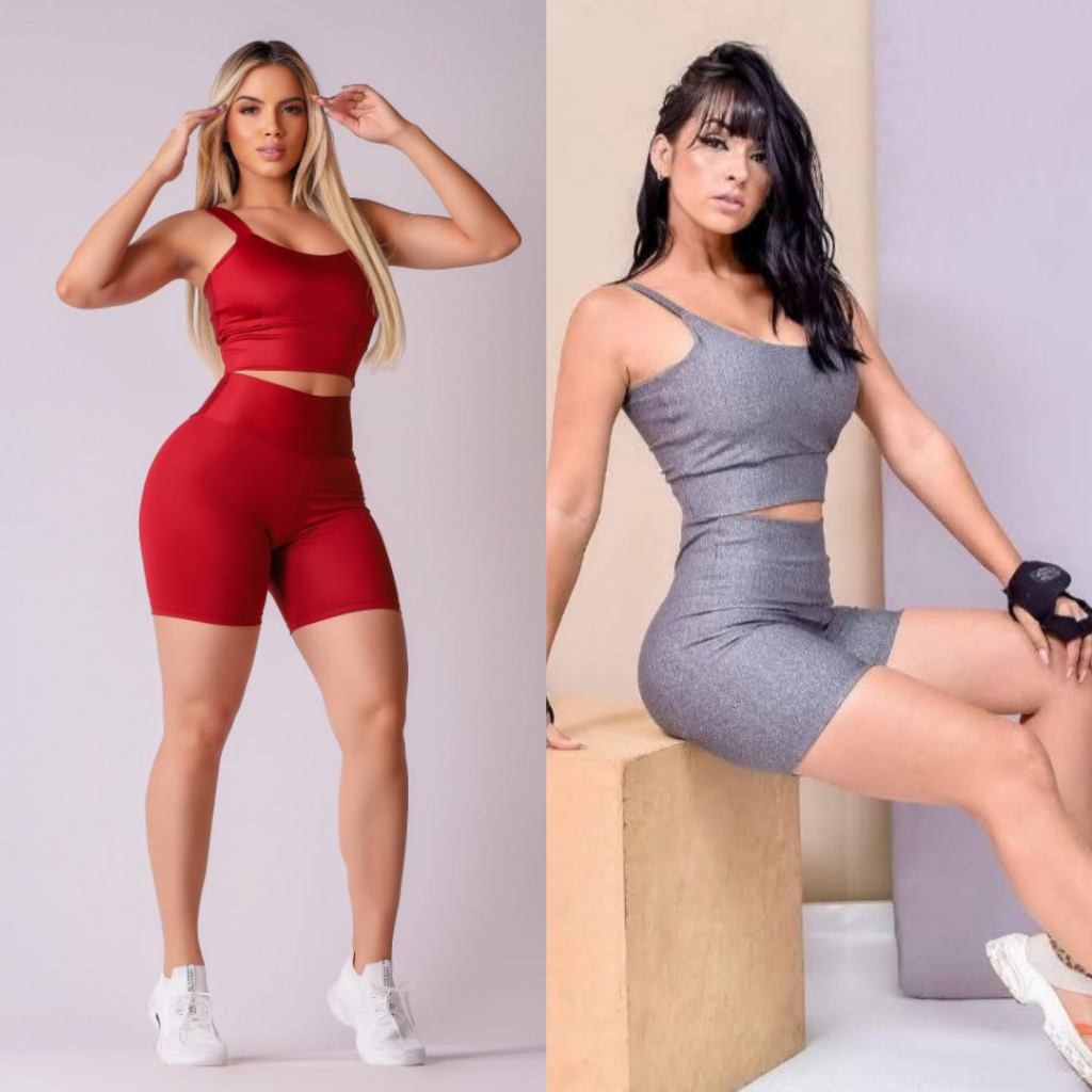 Kit 2 Conjunto Fitness Short e Cropped - Conjunto Academia Cintura Alta