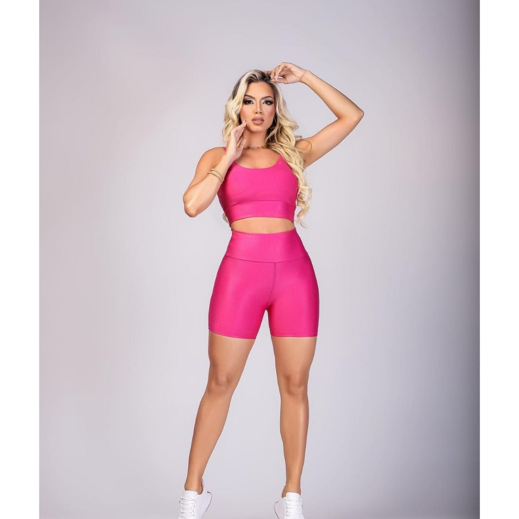 Kit 2 Conjunto Fitness Short e Cropped - Conjunto Academia Cintura Alta