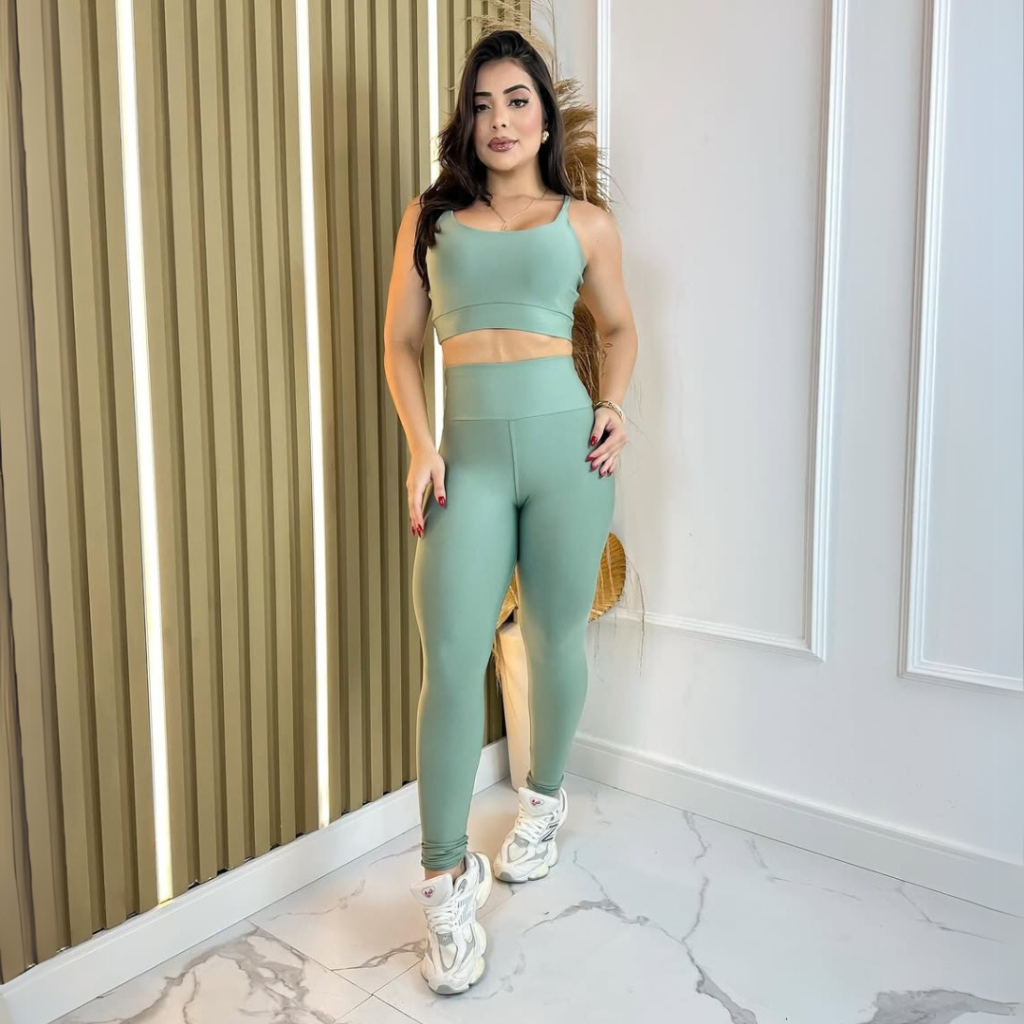 Conjunto top e calça fitness zero transparência feminino premium roupa academia legging CrossFit Moda