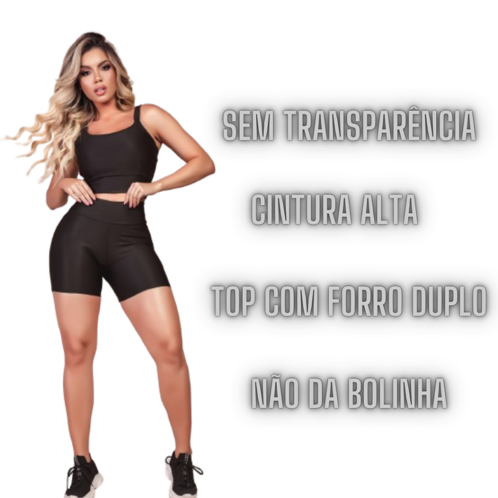 Conjunto Fitness Short e Cropped - Conjunto Academia - Cintura Alta (Zero Transparência)