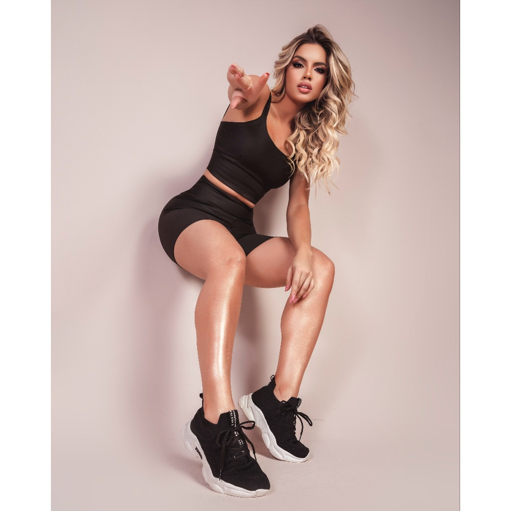 Conjunto Fitness Short e Cropped - Conjunto Academia - Cintura Alta (Zero Transparência)