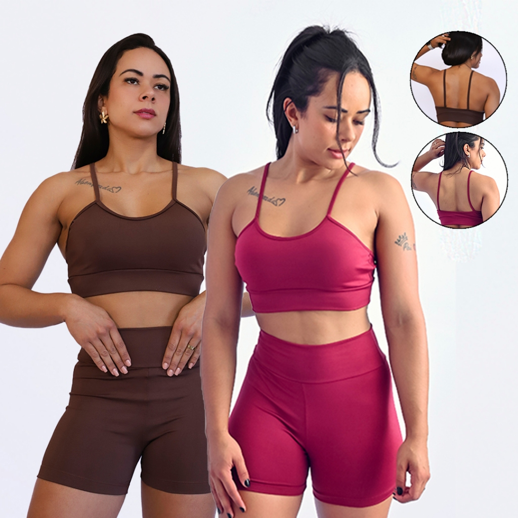 Kit 2 Conjuntos De Academia Feminino Short e Top Roupa Fitness Zero Transparência