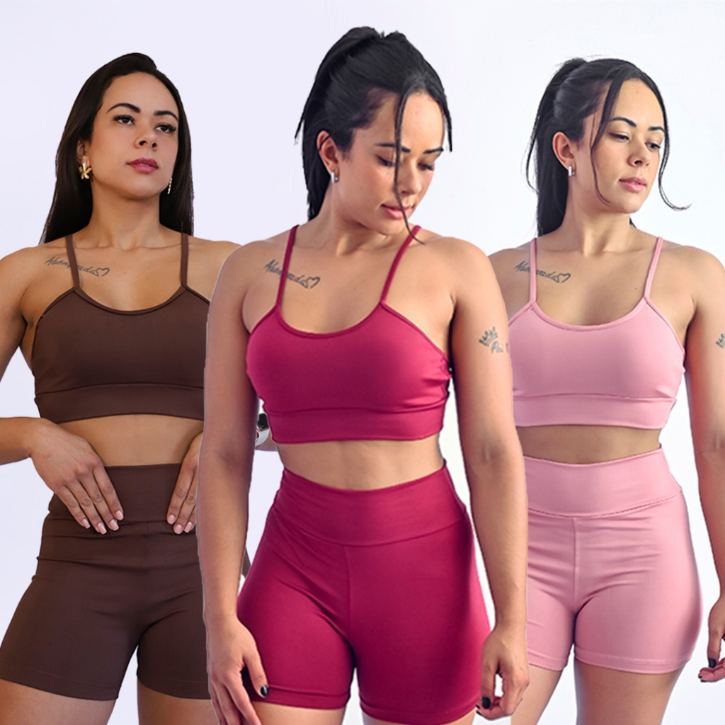 Kit 2 Conjuntos De Academia Feminino Short e Top Roupa Fitness Zero Transparência