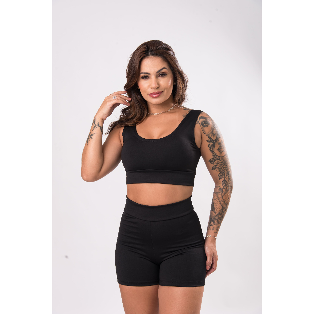 Conjunto Feminino para Academia – Short Cintura Alta + Top Sem Bojo (Tecido Suplex) FRETE GRÁTIS!