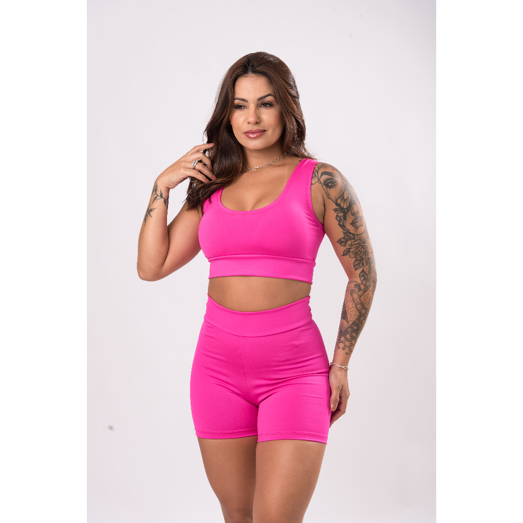 Conjunto Feminino para Academia – Short Cintura Alta + Top Sem Bojo (Tecido Suplex) FRETE GRÁTIS!