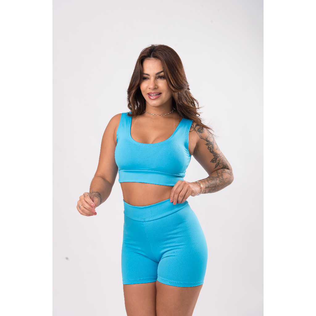 Conjunto Feminino para Academia – Short Cintura Alta + Top Sem Bojo (Tecido Suplex) FRETE GRÁTIS!