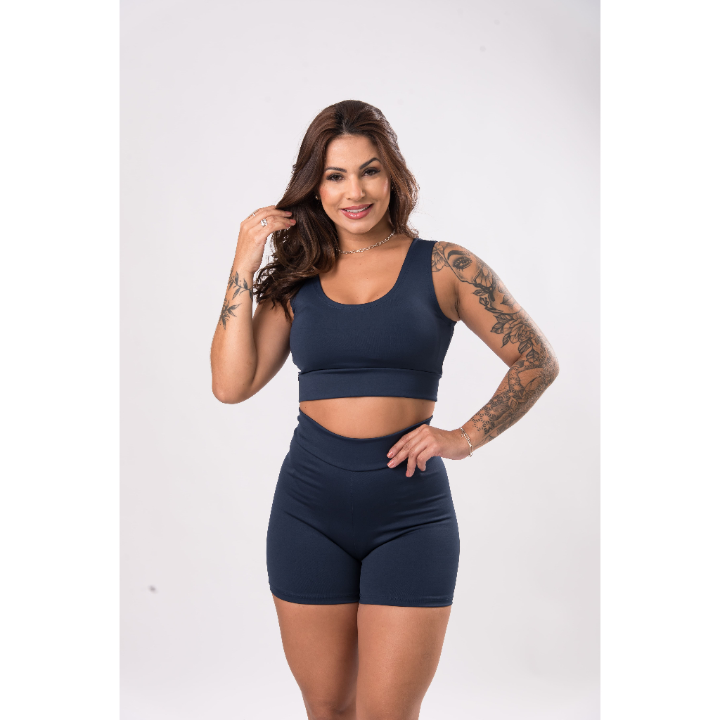 Conjunto Feminino para Academia – Short Cintura Alta + Top Sem Bojo (Tecido Suplex) FRETE GRÁTIS!