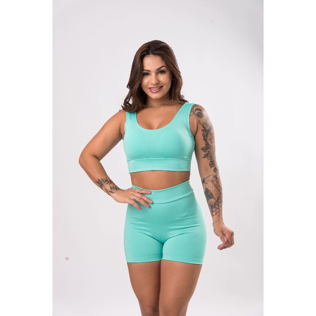 Conjunto Feminino para Academia – Short Cintura Alta + Top Sem Bojo (Tecido Suplex) FRETE GRÁTIS!