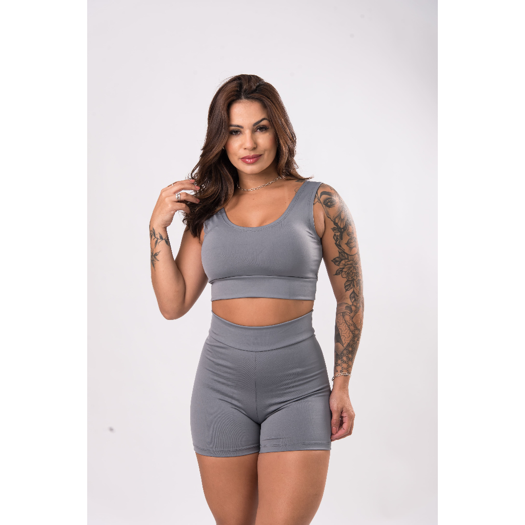 Conjunto Feminino para Academia – Short Cintura Alta + Top Sem Bojo (Tecido Suplex) FRETE GRÁTIS!