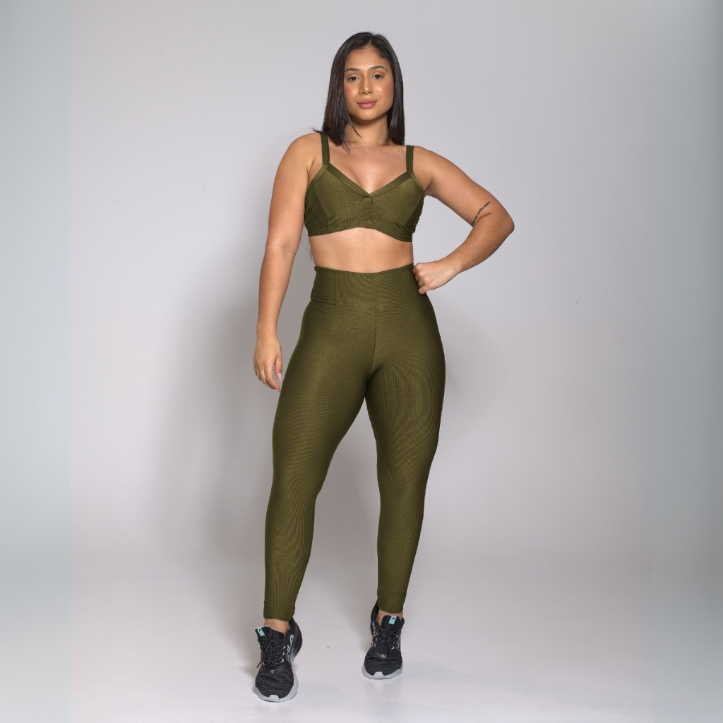 Conjunto Academia Treino Top e Calça Legging Feminino Fitness Luxo