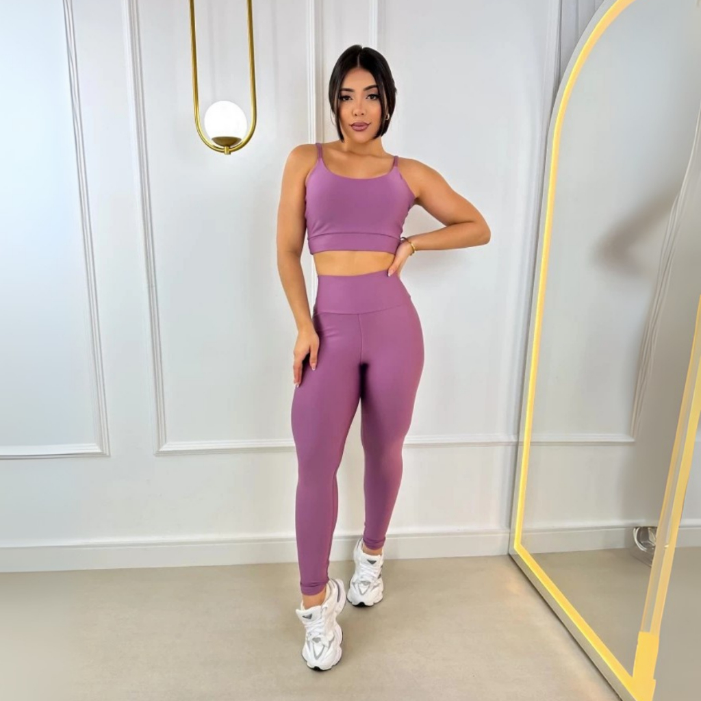Conjunto top e calça fitness zero transparência feminino premium roupa academia legging CrossFit Moda