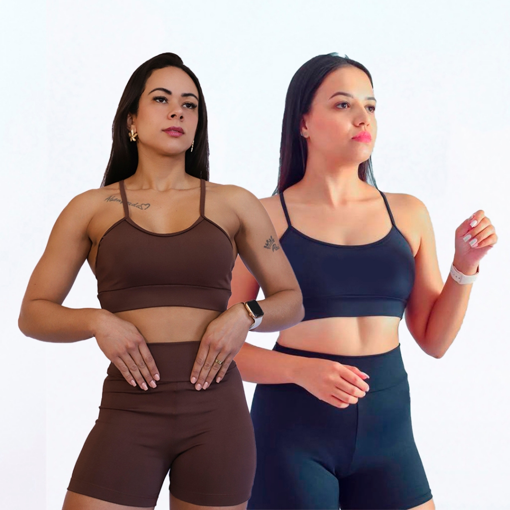 Kit 2 Conjuntos De Academia Feminino Short e Top Roupa Fitness Zero Transparência