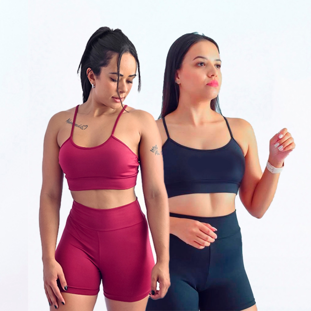 Kit 2 Conjuntos De Academia Feminino Short e Top Roupa Fitness Zero Transparência