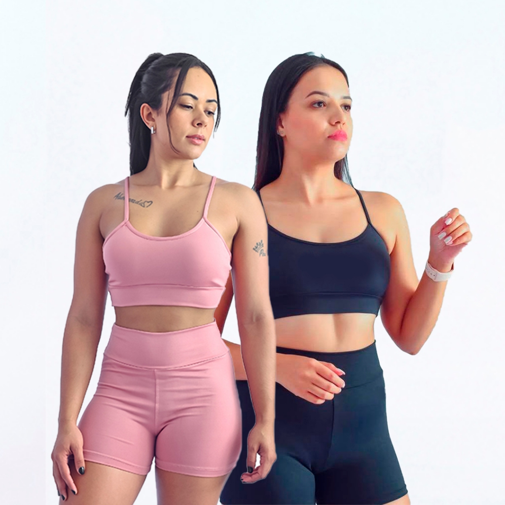 Kit 2 Conjuntos De Academia Feminino Short e Top Roupa Fitness Zero Transparência