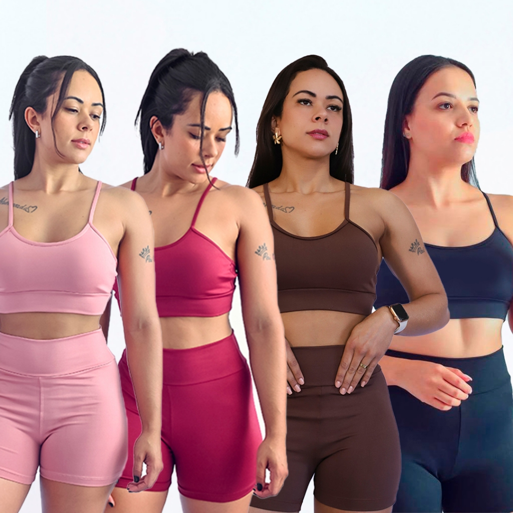 Kit 2 Conjuntos De Academia Feminino Short e Top Roupa Fitness Zero Transparência