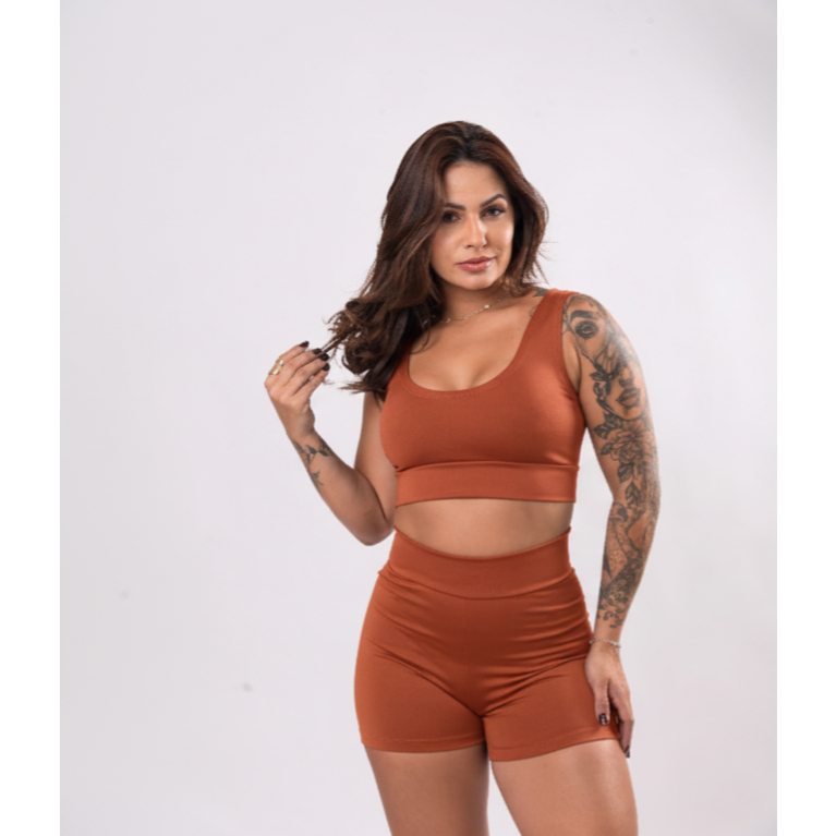 Conjunto Feminino para Academia – Short Cintura Alta + Top Sem Bojo (Tecido Suplex) FRETE GRÁTIS!