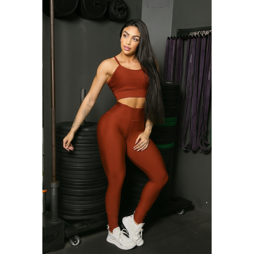 Conjunto Fitness Feminino Top e Calça Sports Treino Perfeito Tecido Premium