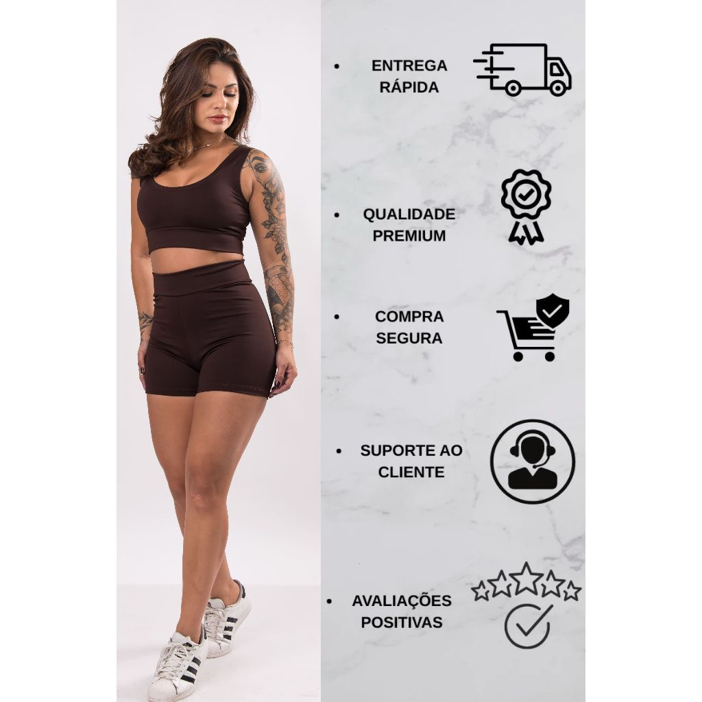 Conjunto Short Cintura alta e Top Academia sem bojo Suplex