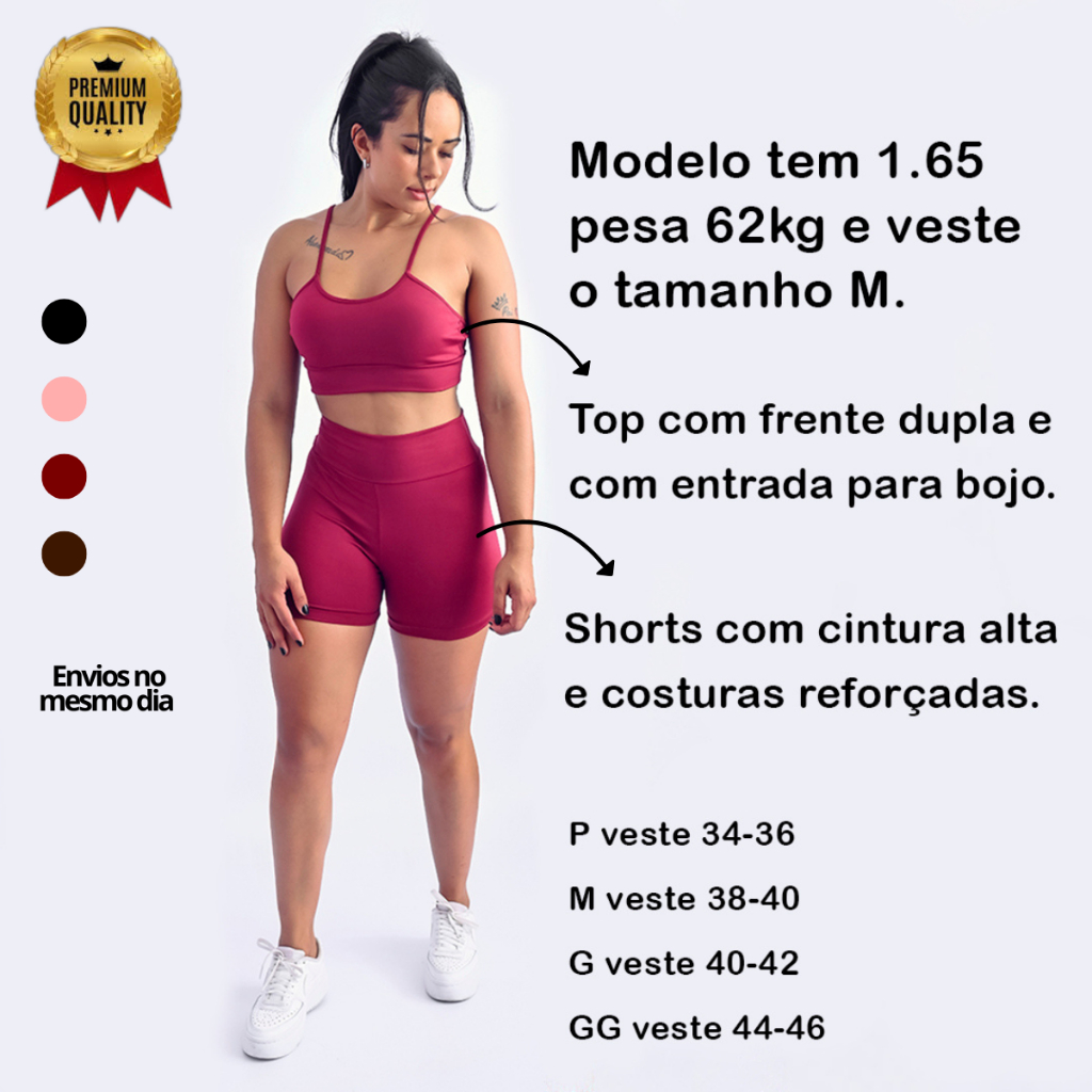 Kit 2 Conjuntos De Academia Feminino Short e Top Roupa Fitness Zero Transparência