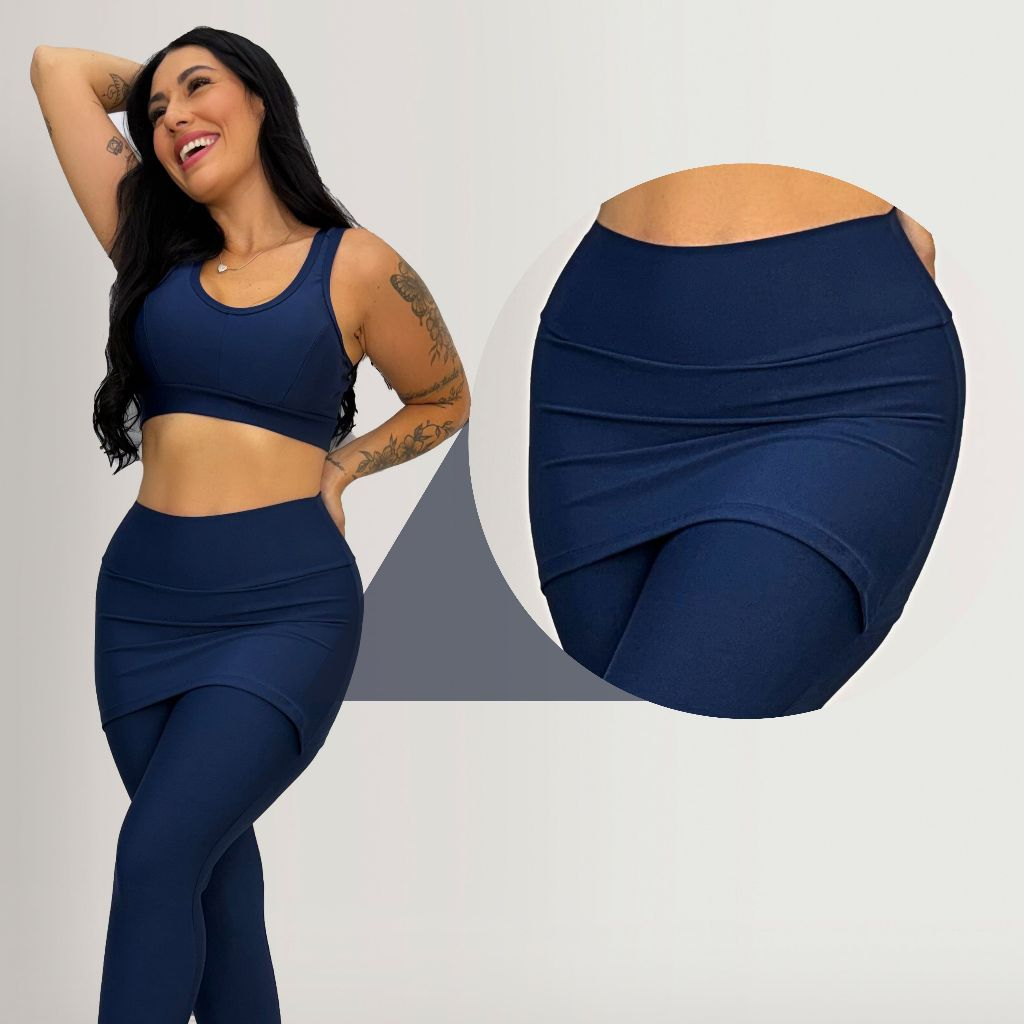 Calça Legging Fitness Tapa Bumbum Com Saia Embutida Academia Treino Conforto Crossfit