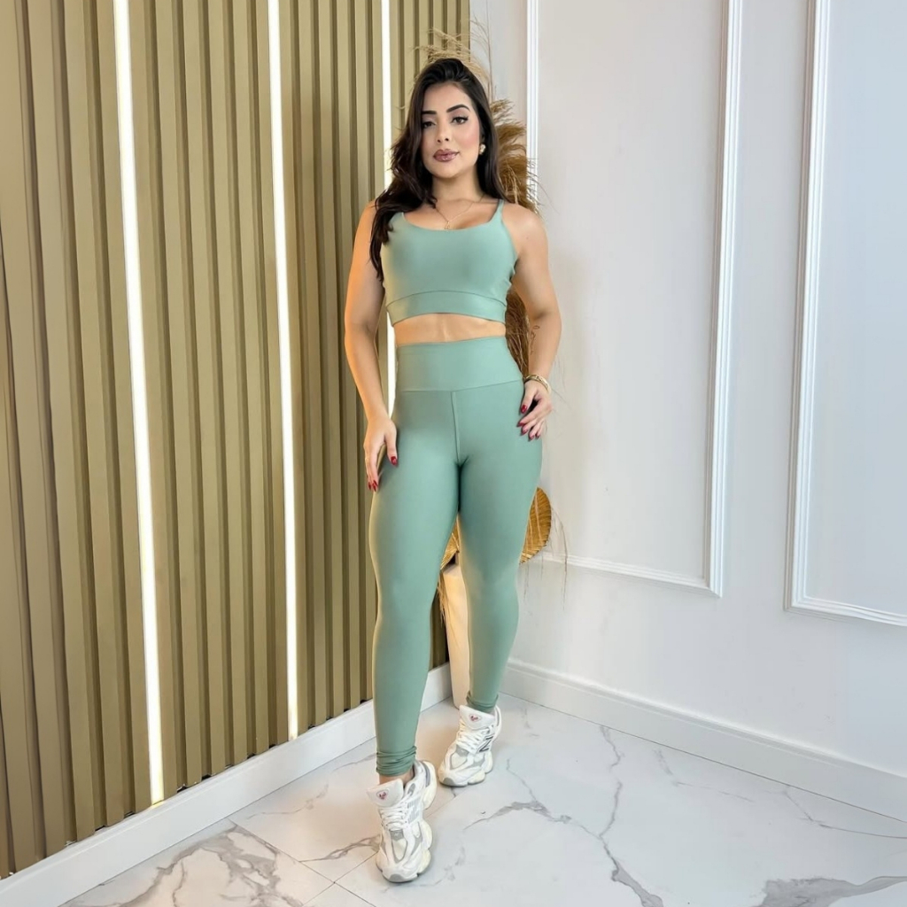 Conjunto top e calça fitness zero transparência feminino premium roupa academia legging CrossFit Moda