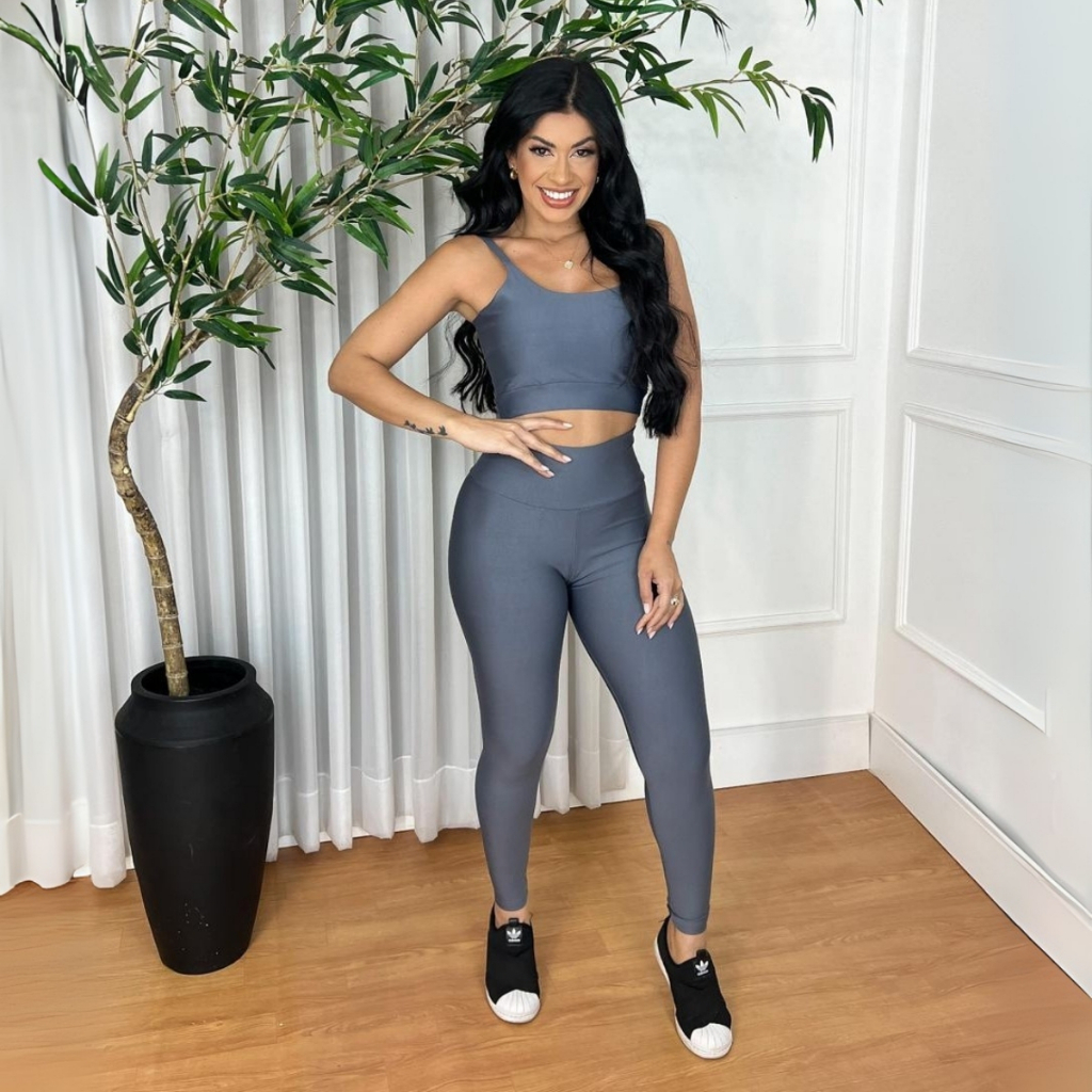 Conjunto top e calça fitness zero transparência feminino premium roupa academia legging CrossFit Moda