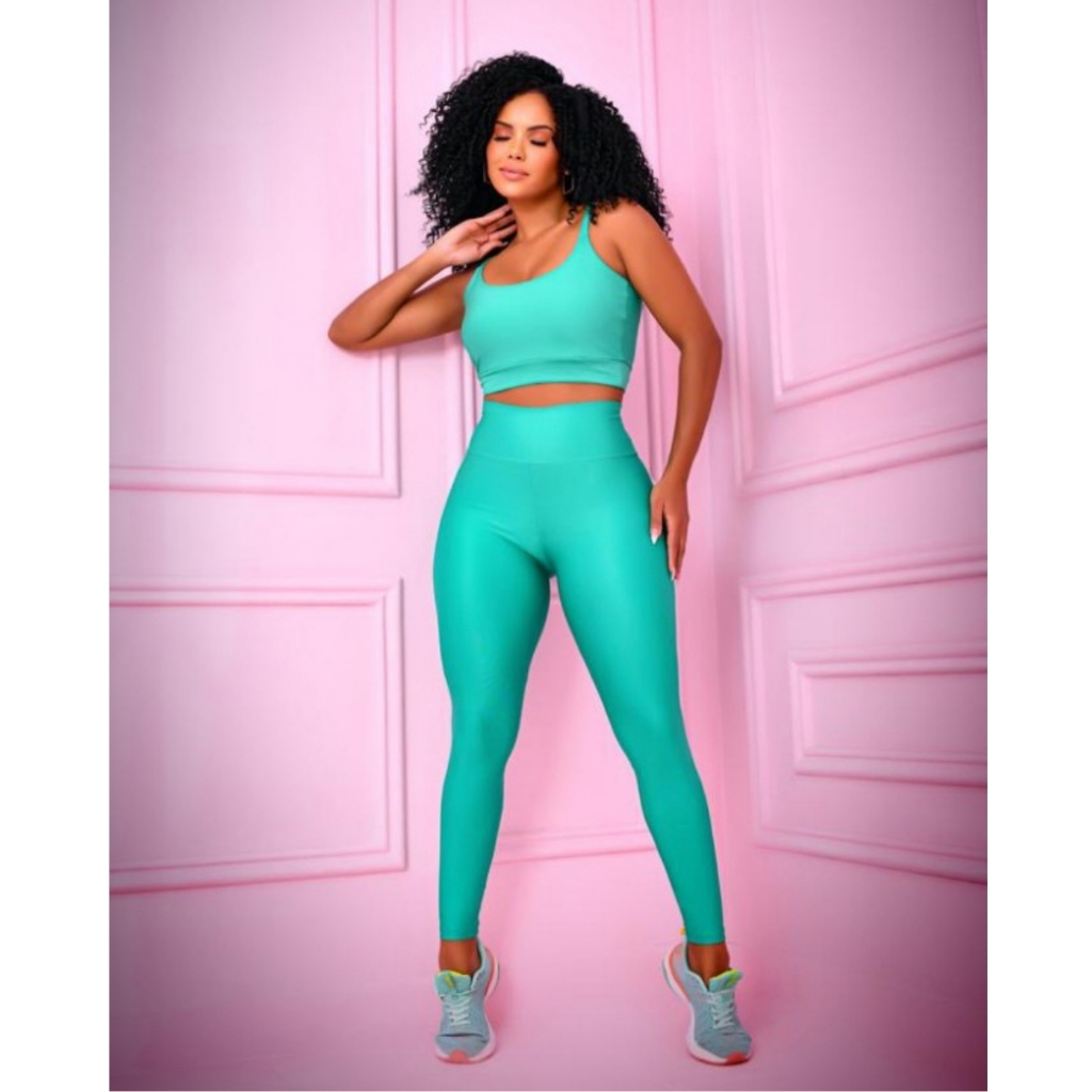Conjunto top e calça fitness zero transparência feminino premium roupa academia legging CrossFit Moda