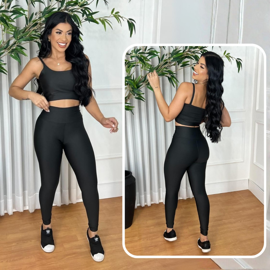 Conjunto top e calça fitness zero transparência feminino premium roupa academia legging CrossFit Moda