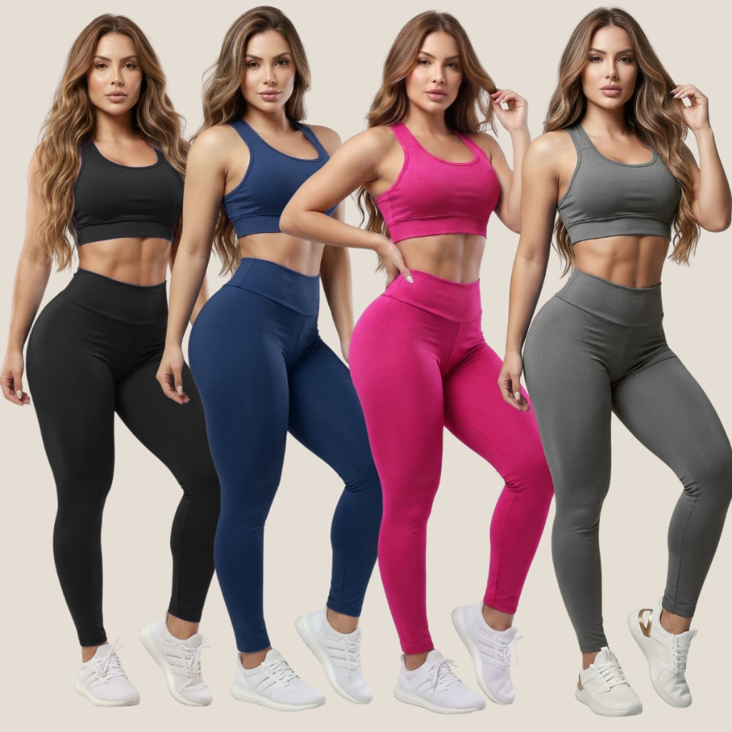 Kit 4 Conjuntos Calça E Top Roupas Feminina Academia Legging esporte suplex A01