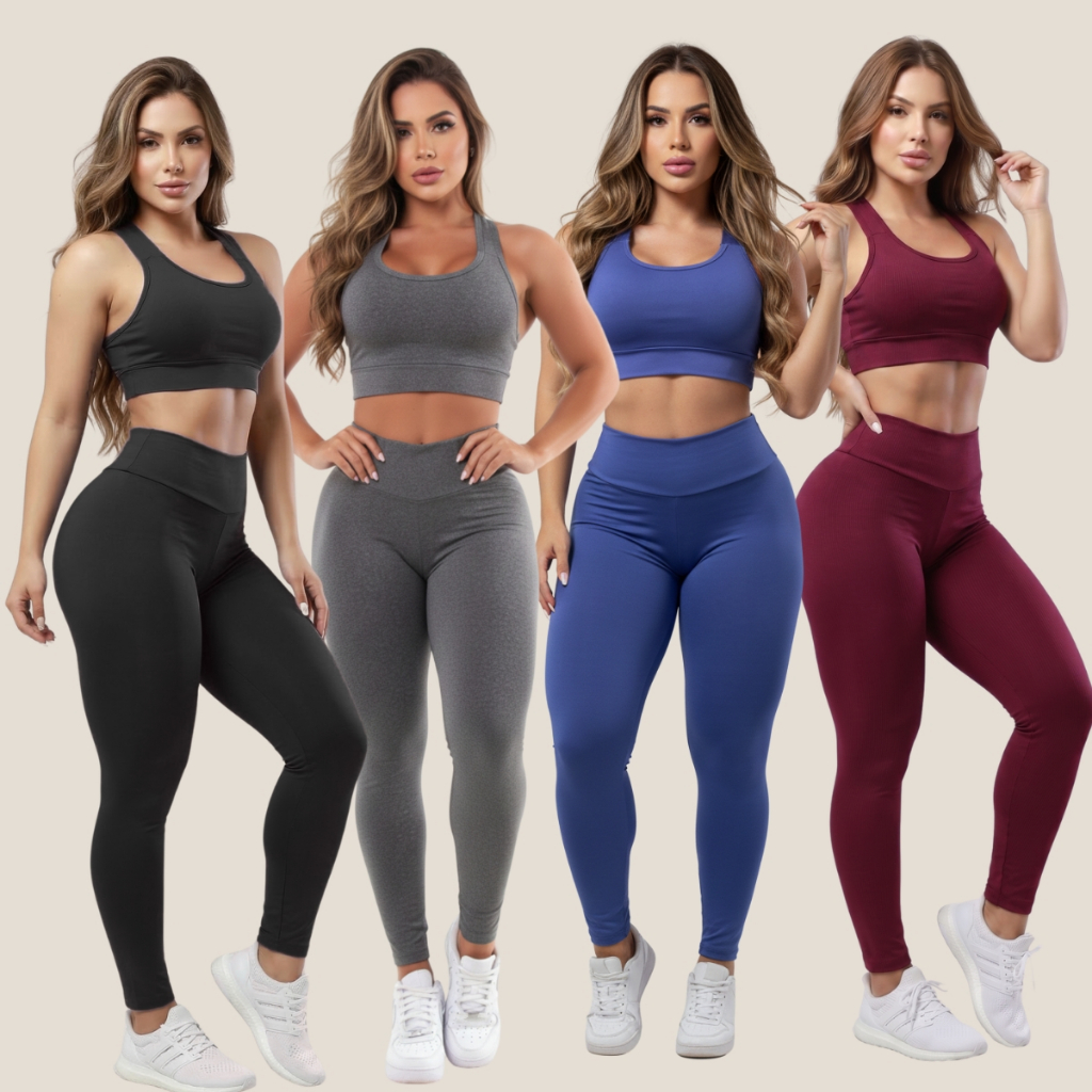 Kit 4 Conjuntos Calça E Top Roupas Feminina Academia Legging esporte suplex A01
