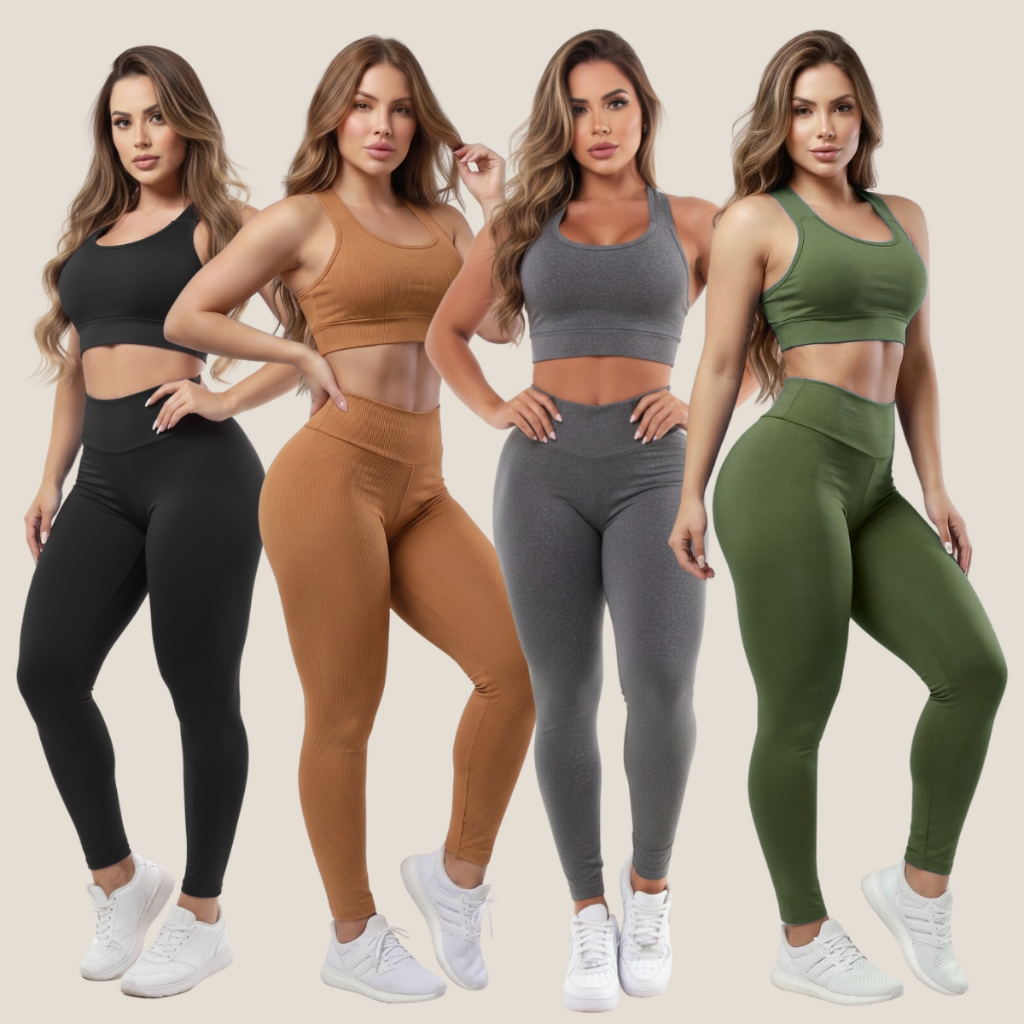 Kit 4 Conjuntos Calça E Top Roupas Feminina Academia Legging esporte suplex A01