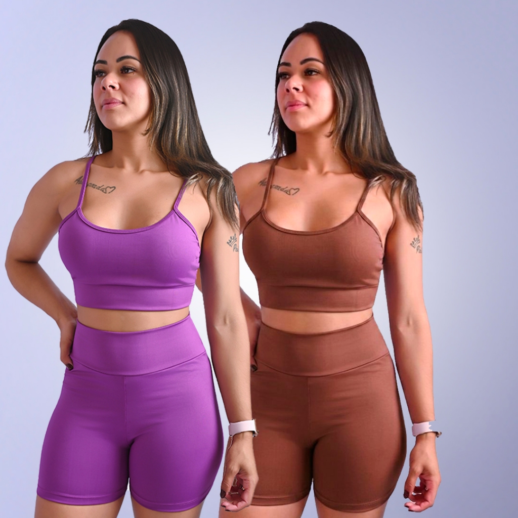Kit 2 Conjuntos De Academia Feminino Short e Top Roupa Fitness Zero Transparência