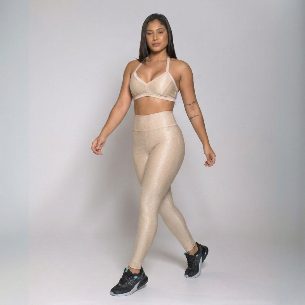 Conjunto Academia Treino Top e Calça Legging Feminino Fitness Luxo