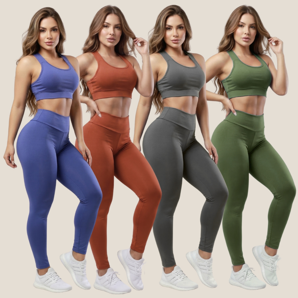 Kit 4 Conjuntos Calça E Top Roupas Feminina Academia Legging esporte suplex A01