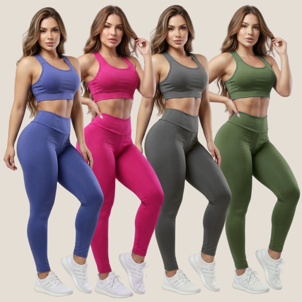 Kit 4 Conjuntos Calça E Top Roupas Feminina Academia Legging esporte suplex A01