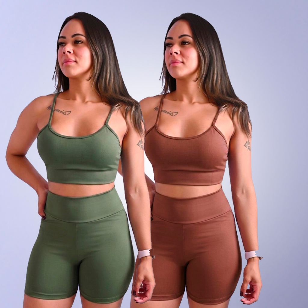 Kit 2 Conjuntos De Academia Feminino Short e Top Roupa Fitness Zero Transparência