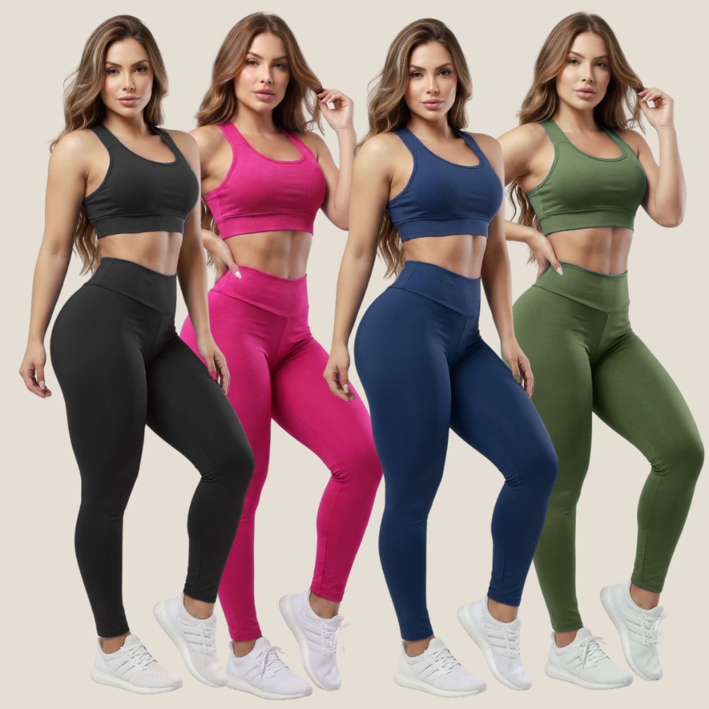 Kit 4 Conjuntos Calça E Top Roupas Feminina Academia Legging esporte suplex A01