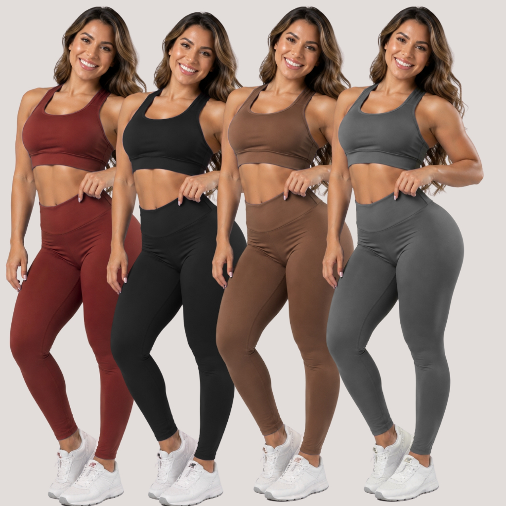 Kit 4 Conjuntos Calça E Top Roupas Feminina Academia Legging esporte suplex A01