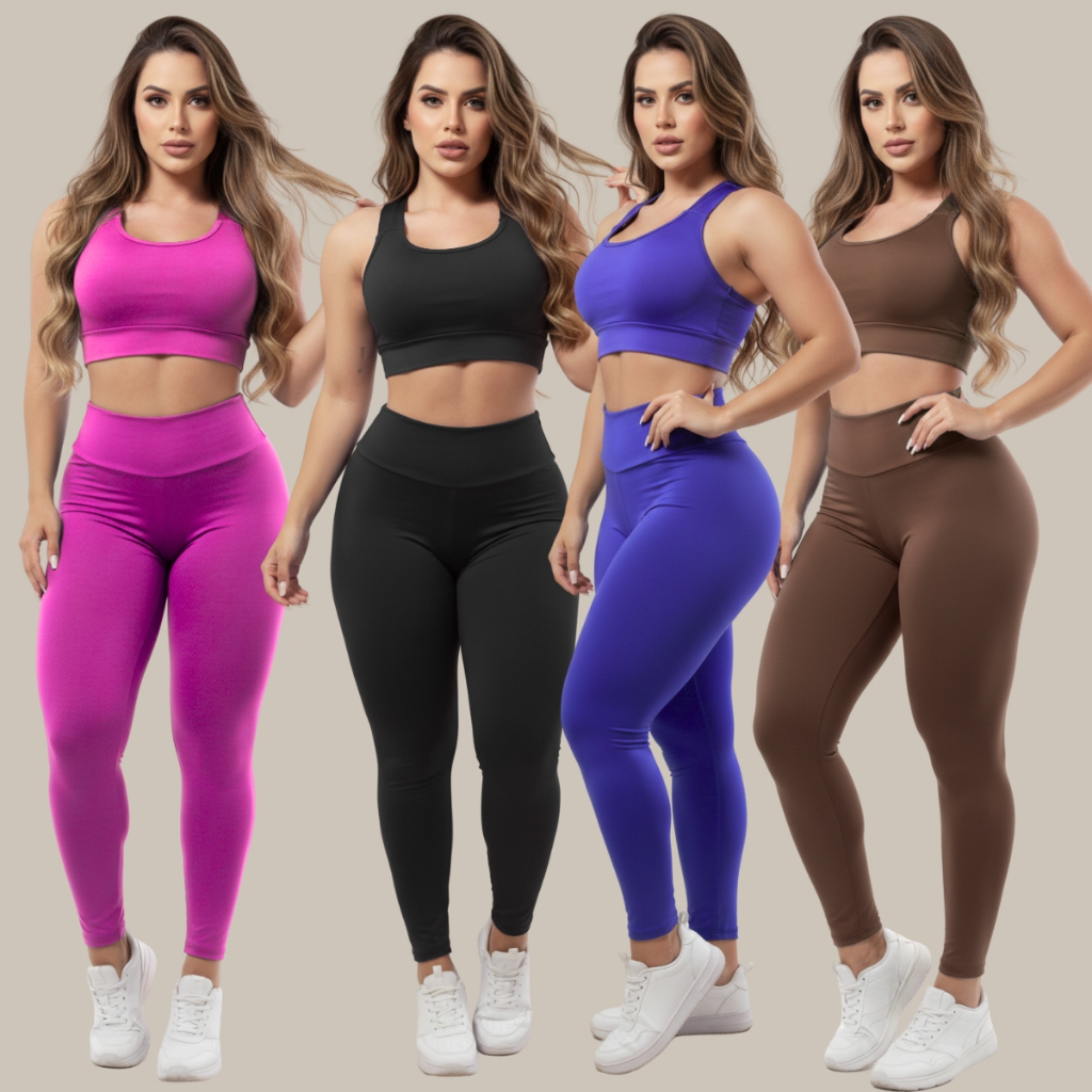 Kit 4 Conjuntos Calça E Top Roupas Feminina Academia Legging esporte suplex A01