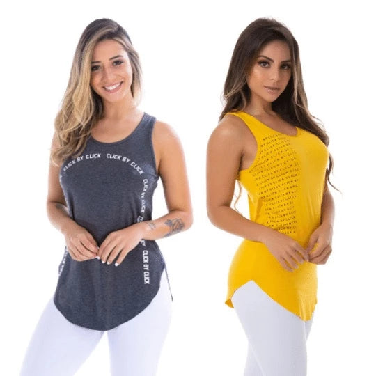 Kit com 2 Camisetas Regatas Femininas Fitness Basicas Academia Mulher Crossfit Yoga Pilates