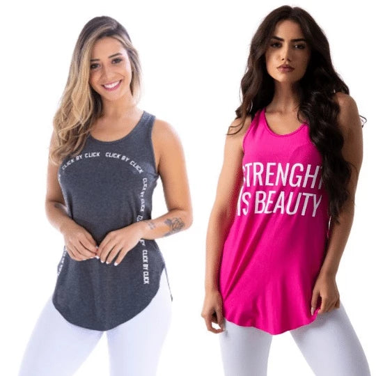 Kit com 2 Camisetas Regatas Femininas Fitness Basicas Academia Mulher Crossfit Yoga Pilates