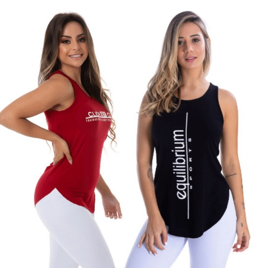 Kit com 2 Camisetas Regatas Femininas Fitness Basicas Academia Mulher Crossfit Yoga Pilates
