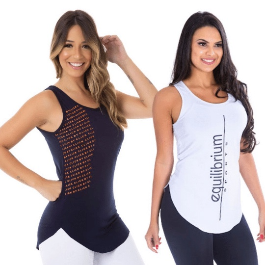 Kit com 2 Camisetas Regatas Femininas Fitness Basicas Academia Mulher Crossfit Yoga Pilates