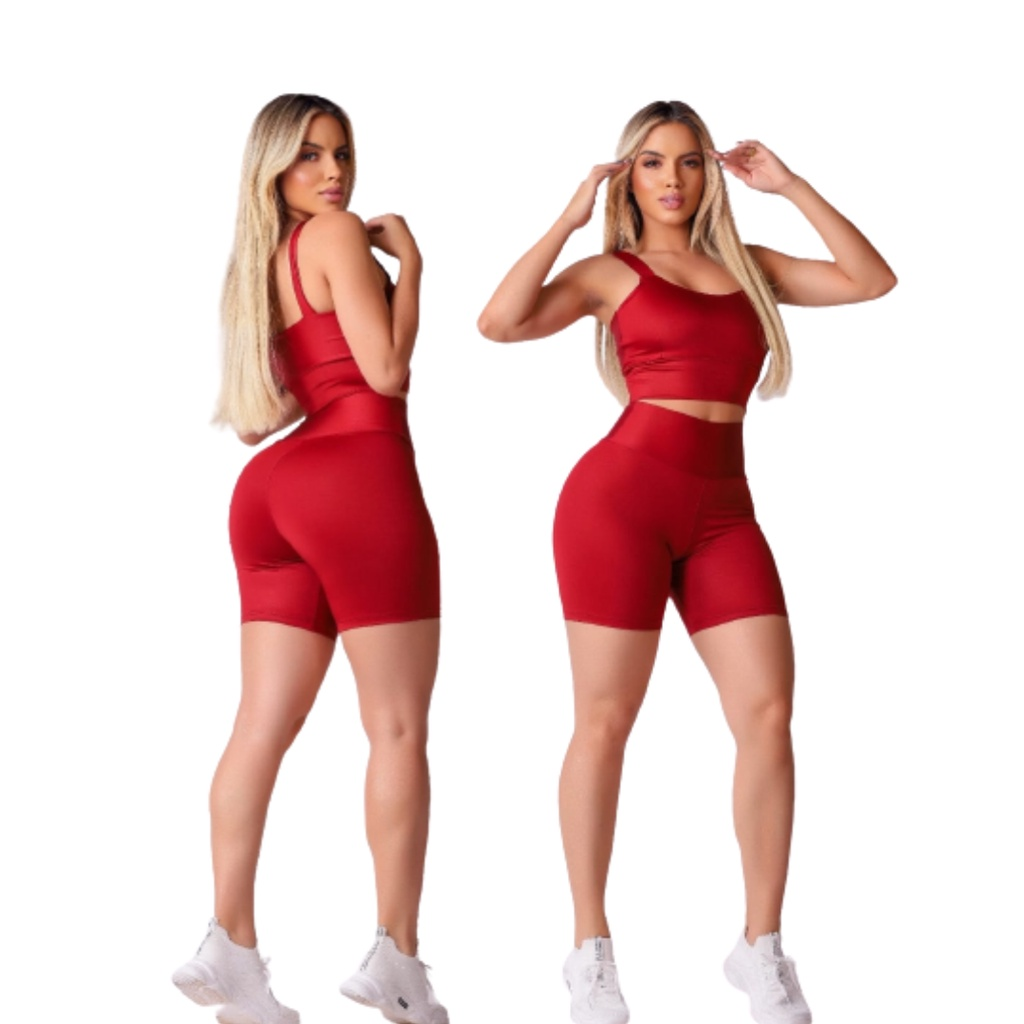 Conjunto Fitness Short e Cropped - Conjunto Academia - Cintura Alta (Zero Transparência)