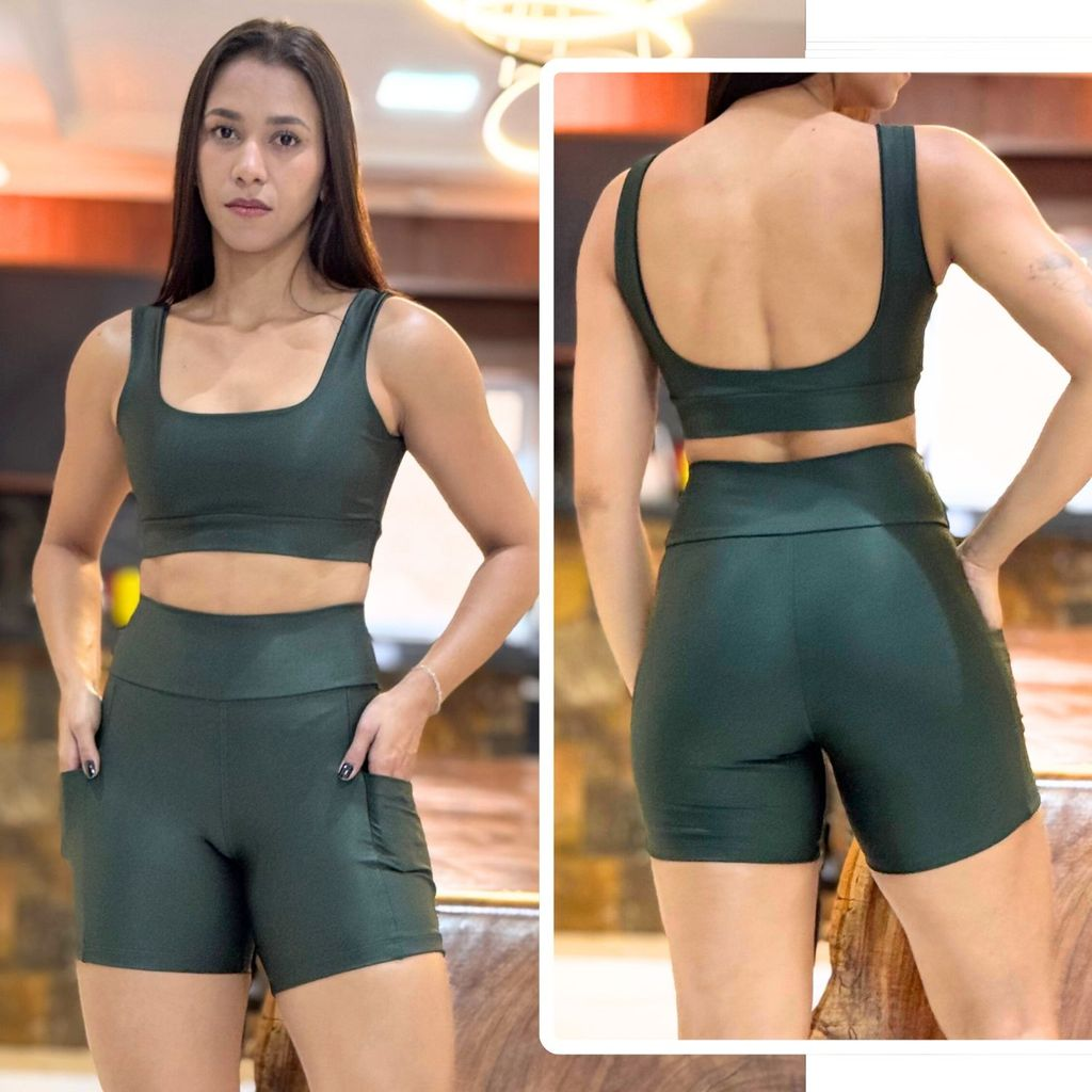 Conjunto de Academia Feminino Short com Bolso Zero Transparência e Cintura Alta + Top com Forro Duplo